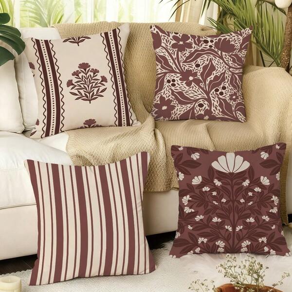 MEMNUN 4 chiếc vỏ gối phong cách Bohemian cổ điển họa tiết hoa hình học màu caramel [Không bao gồm ruột gối], 17.7*17.7in(45*45cm)/19.69*19.69in(50*50cm)/15.75*15.75in(40*40cm), [In một mặt], Làm từ polyester, vỏ gối trang trí hoa màu đỏ rượu vang cho sofa, phòng khách, phòng ngủ, ô tô, văn phòng, khách sạn, homestay, quà tặng hoàn hảo cho gia đình và bạn bè