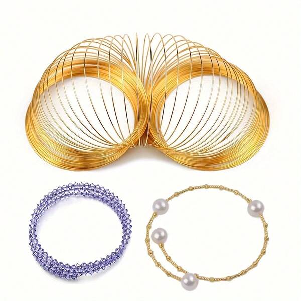 50pcs Memory Wire Rings, For Color Protection And Anti-Rust, Handmade DIY Beaded Bracelet, Ring, Necklace, Metal Wire Materials And Accessories