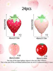 22/24件草莓主題氣球套裝，大號粉色與紅色草莓鋁箔氣球，12英吋草莓圖案乳膠氣球，適用於生日派對、嬰兒洗禮、水果派對、週年慶、室內與室外裝飾 - 彩色 - 查看 8