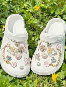18pcs Gold-Tone Rhinestone Chain Shoe Accessories, Suitable For Sandals, Garden Shoes, Detachable Shoe Decorations - Small Gold Chain - View 4