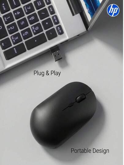 HP 无线静音鼠标，符合人体工学的右手设计，2.4GHz稳定连接，适用于台式机和笔记本电脑