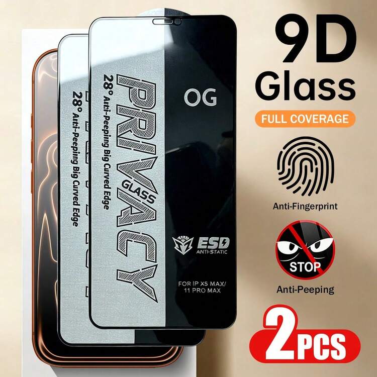 Yezodawee 2pcs - Anti-Peeping OG Privacy Screen Protector, 3H U-Shaped Curved Tempered Glass, Curved Edge Anti-Static AB Glue, Smooth Touch Anti-Oil Film, Compatible With IPhone 18 Pro Max 17 Pro Max/17 Pro/17 Air/17/16 Pro 6.3" - Black - View 19