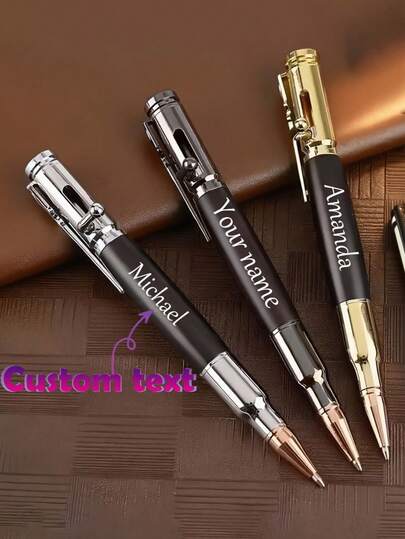Gravierter Kugelschreiber mit individuellem Logo & Text, personalisierter Metallkugelschreiber (mit Namen/Text individualisierbar), ideal als Geschäftsgeschenk, für den Bürogebrauch und als Sammleritem, hervorragend als Geschenk zu Halloween, Weihnachten und Neujahr. Mit ergonomischem einziehbarem Feinstift, langanhaltend, geeignet als Geburtstagsgeschenk oder für Büro/Reisen.