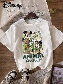 Disney "Mickey Mouse Clubhouse Mickey Minnie Donald Duck Daisy Pluto" Pattern Printed T-Shirt, Round Neck Pullover Women'S Casual Sports T-Shirt Short-Sleeved Top - trắng - Xem 1