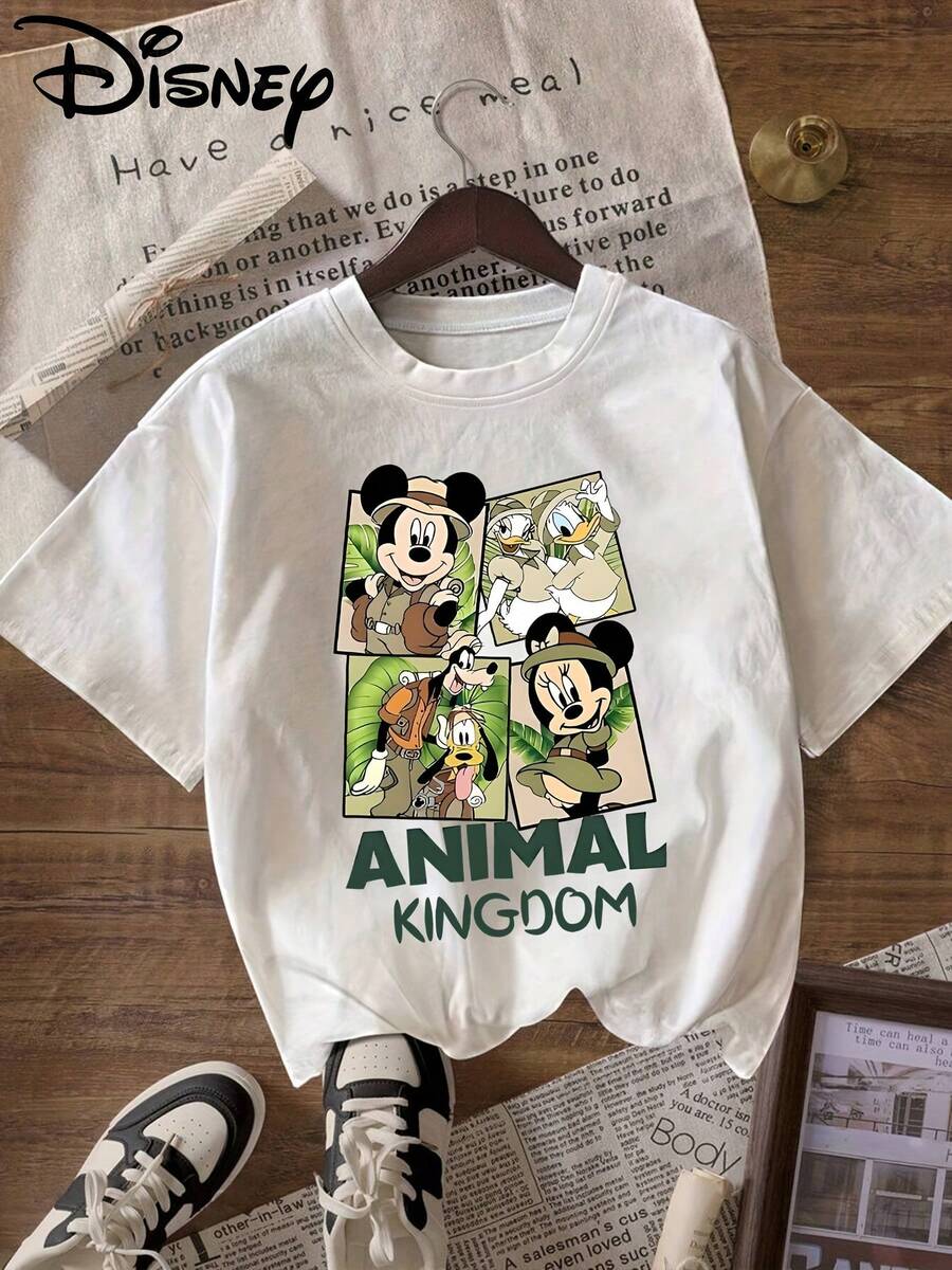 Disney "Mickey Mouse Clubhouse Mickey Minnie Donald Duck Daisy Pluto" Pattern Printed T-Shirt, Round Neck Pullover Women'S Casual Sports T-Shirt Short-Sleeved Top - trắng - Xem 1
