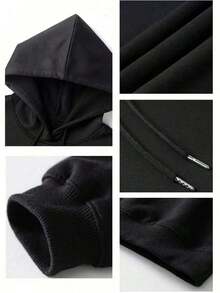Graphic Black Hoodie Men, Statement Print, Casual, Breathable - Black - View 3