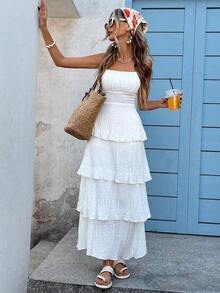 xheVivid Eden Vestido de verano con volantes en el bajo para mujerxhe - Blanco - Ver 6