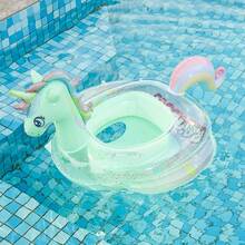 1pc Kids Unicorn Inflatable Swim Seat Ring, Shiny Transparent Thickened PVC Pool Float With Handle, Anti-Flip Baby Swim Ring Suit, First Day Of School - Multicolor - View 7