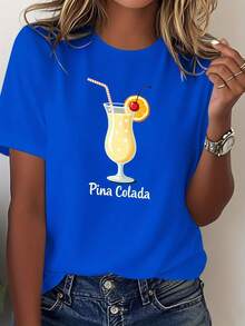 Soft T-Shirt For Women With A Tropical  Colada Design. - Blue - View 1