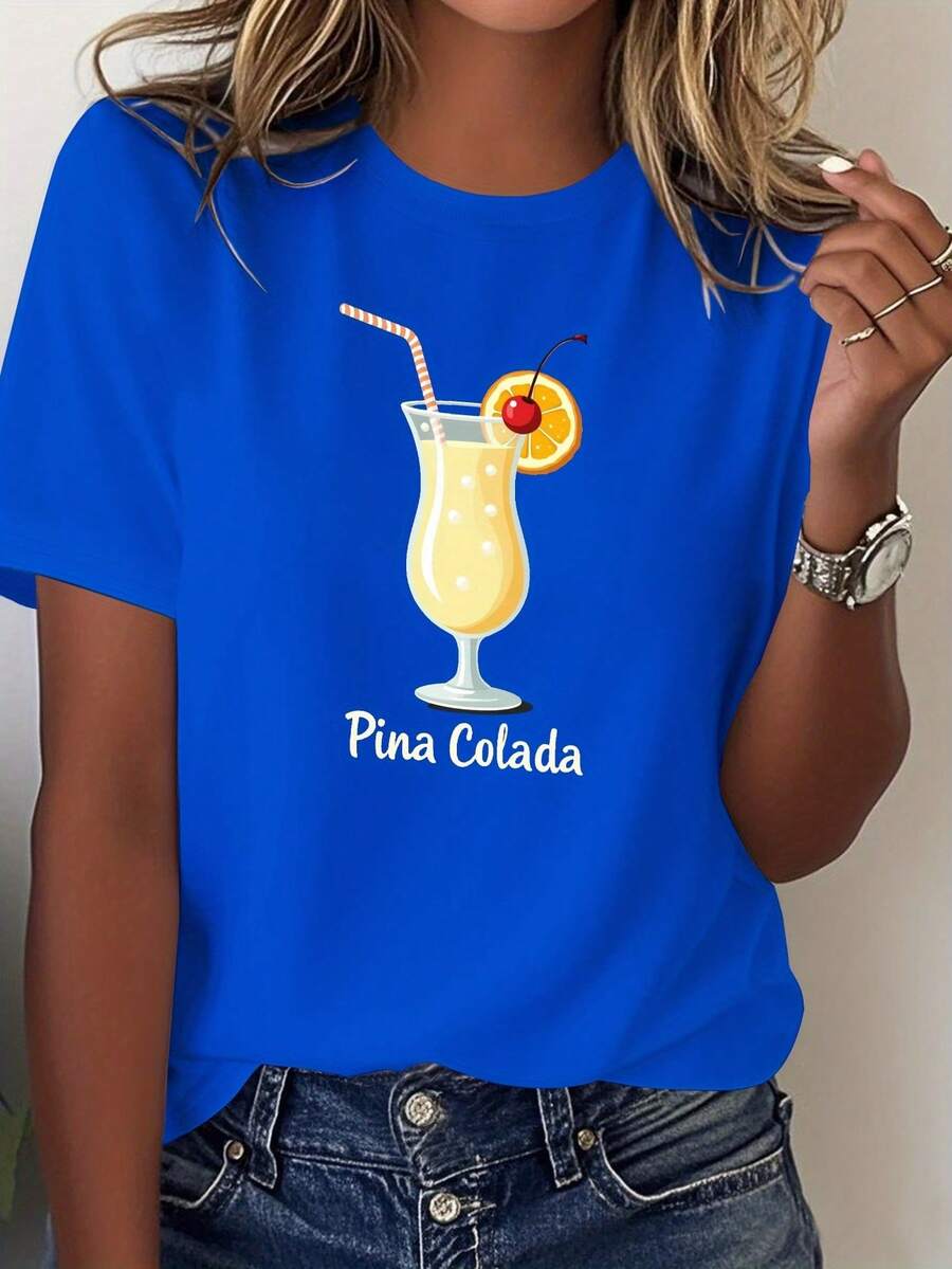 Soft T-Shirt For Women With A Tropical Colada Design. - Blue - View 1