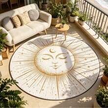 1 pieza Alfombra redonda con estampado de sol y luna en estilo bohemio, de textura de terciopelo de lujo. Alfombra de baño, alfombra de baño, felpudo, alfombra pequeña, alfombra, alfombra de piso, decoración del hogar, alfombra de área, alfombra de exterior, decoración del hogar, alfombra de área, alfombra de dormitorio, alfombra lavable - Multicolor - Ver 2