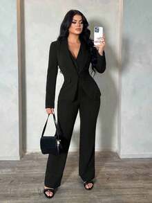 Set de 3 piezas: Blazer de manga larga azul profundo, chaleco y pantalones, conjunto sexy para ir al trabajo y citas, otoño/invierno, negocios, retro, fiesta, resort, salida, dinero viejo, sirena coqueta, baile de graduación, baile, San Valentín, ropa de crucero, ir al trabajo, con capas ricas, noche de cita, reunión, minimalismo, cumpleaños, evento formal, descanso, modesto, elegante, casual, compras, ropa de calle, salir, otoño - Burdeos - Ver 10