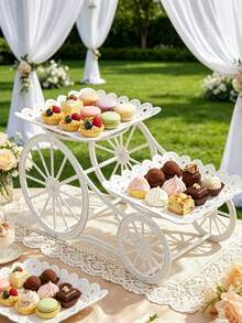 1pc 2-Tier White Lace Wedding Dessert Cart, Plastic Snack, Fruit, Cake Stand Holder, Suitable For Wedding, Holiday Events, Birthday Party, Theme Party, Afternoon Tea Dessert Display Rack, Wedding Table Decor - Multicolor - View 6