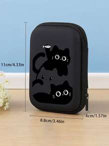 Black Cat Pattern EVA Hard Shell 4.3 Inch Compact Storage Box - Durable Travel Protective Storage Bag, Suitable For Electronic Accessories, Earphones, Hard Drives And Data Cables; Anti-Drop Zipper Pouch, Vacation Essential, Travel Essential, Teacher's Day Gift For Teachers - Multicolor - View 3