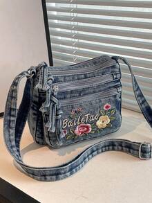 Bolso de mezclilla de estilo retro elegante y artístico para mujeres, casual y versátil, bolso de hombro de nicho, bolso de mensajero de gran capacidad para ir a la oficina, citas, compras y uso diario - Multicolor - Ver 13