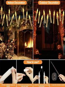 12pcs/20pcs Floating LED Candles With Remote Control - Indoor Home Room Classroom Bedroom Birthday Party Wizard Christmas Decor, Includes Fishing Line, Halloween Decor (2AA Batteries Not Included) - Warm Color - View 7