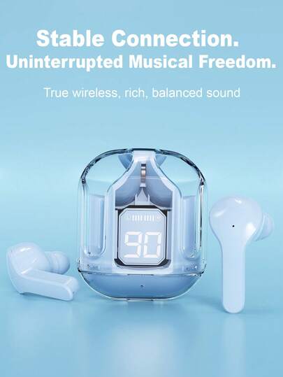 STSEarConect Earbud Bluetooth Nirkabel Sejati Transparan, Headphone Peredam Kebisingan In-Ear dengan Mikrofon, Stereo High-Fidelity, Earphone Gaming, Pengisian Daya USB, Cocok untuk Panggilan dan Olahraga Luar Ruangan, Dilengkapi dengan Penutup Earbud Silikon