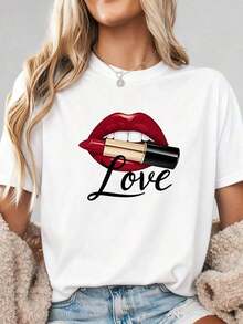 Funny Lipstick Design T-Shirt-1 - White 4 - View 5