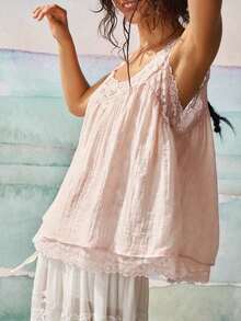 Blusa de uso diario versátil y casual con parches de encaje para mujer - Rosa Pálido - Ver 5