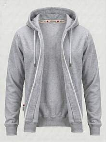 Men's French Terry Hooded Zip-Up Sweatshirt, Finished With Ribbed Cuffs And Hem, Available Sizes XS–8XL, Perfect For Spring, Summer And Fall - Light Grey - View 2