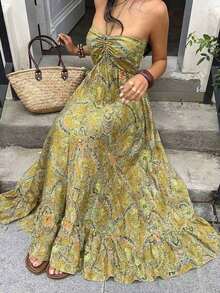 sfvsSunnyshic Vestido sin tirantes elegante con diseño de lazo vintage, moda de veranovfdw YHZA - Amarillo Mostaza - Ver 7