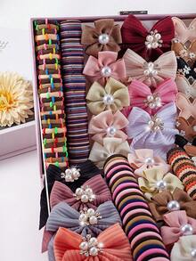 167pcs Vintage Soft Girl Ins Style Hair Accessories Set, Includes Rhinestone Pearl Bow Hair Clips, Printed Butterfly Hair Clips, Pearl Flower Hair Clips, High Elastic Hair Ties, Multi-Style Combination, Non-Damaging Design, Suitable For Daily Wear, Outings, Parties - Multicolor - View 5