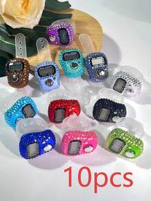 Contador digital con diamantes de imitación para usar en el dedo, diseño práctico de perforación con presión manual, adecuado para tejer, rezar (tasbih), hacer ejercicio, contar juegos y otros propósitos de recuento - Multicolor - Ver 32