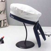 White Sailor Hat Stylish White Beret Cap With Bow-Knot Lolita JK Uniform Costume Accessory,White - 白色 - 查看 3