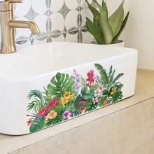 1PC Waterproof Tropical Floral Monstera Wall Decal, Removable PVC Jungle Plant Sticker, Suitable For Bathroom Tiles, Kitchen, Home Decor. - Multicolor - View 2