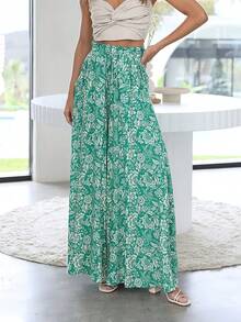 Pantalones de Pierna Ancha con Cintura Elástica y Estampado para Mujer - Estampado de leopardo azul - Ver 6