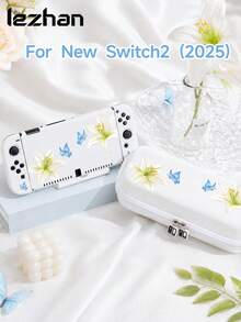 1个百合花蝴蝶图案保护套，兼容新款Switch 2（2025）、Switch NS/Switch OLED/Lite，Switch 2主机配件，全套包含收纳袋、卡槽底座、保护套，送给Switch玩家的浪漫礼物 - 彩色 - 查看 1