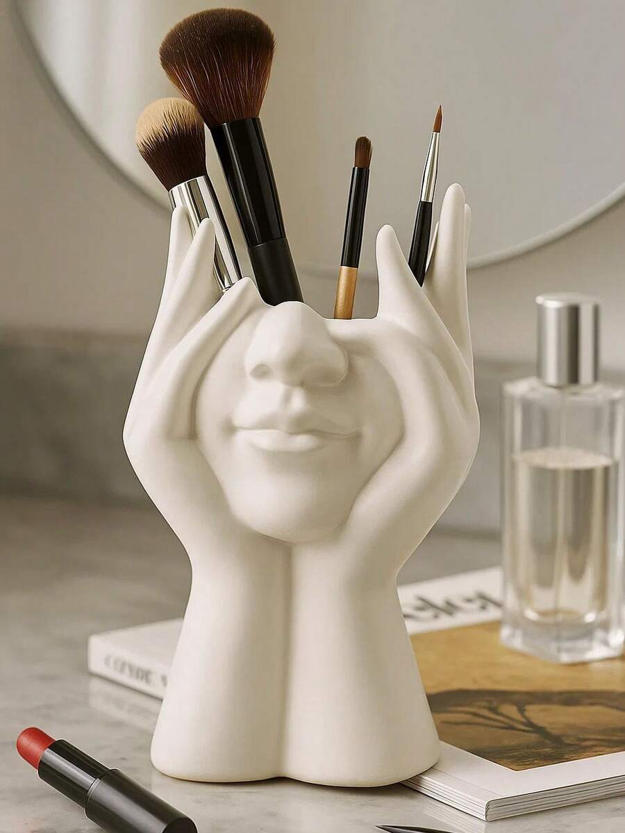Ceramic-Texture Makeup Brush Holder Luxury Facial Sculpture Organizer Box Fashion Vanity Makeup Brush Rack For Makeup Tool Storage - Multicolor - View 1