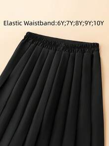 Girls' School Style A-Line Skirt, Comfortable Elastic Waist, Pleated Design, High-Waisted, Versatile For School, Party And More Occasions, Spring/Summer - Black - View 10