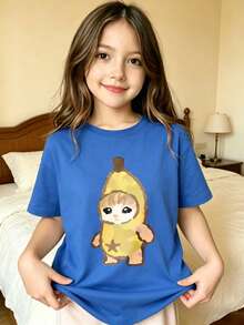 Banana Character With Star T-Shirt For Girls - Blue - View 1
