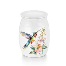 小型蜂鸟铝合金纪念骨灰盒 - 白色，绿色图案 - 高 1.57 英寸 - 可存放人类或宠物骨灰 - 安全螺纹盖 - 精致优雅的工艺 - 成人装饰骨灰盒 - 彩色 - 查看 8