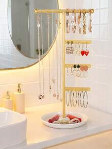 Elegant Metal Jewelry Stand With Tray For Stylish Storage And Display Of Necklaces,Jewelry Towers, Earrings, And Bracelets,  Home Decor,Perfect Earring Display Stand For Home Organization Or Jewelry Retail, Ideal Christmas Gift For Fashion Lovers - one-size - View 12