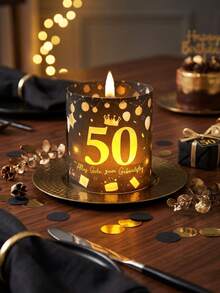 12件組 18歲/50歲生日燈罩裝飾，桌上擺飾，生日桌飾，18歲生日快樂裝飾，DIY蠟燭罩，50歲生日裝飾，派對背景裝飾，蠟燭台，桌面裝飾 - 黑金 - 查看 3
