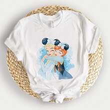 Oversized Disney T-Shirt Disney Princess Elsa T-Shirt Frozen Anna Shirt Disney 100% Cotton Women, Breathable Fabric Day Holiday Gifts - 白色 - 查看 1