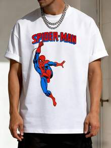MARVEL Spider-Man Action Pose Logo Graphic T-Shirt For Men, 100% Cotton Streetwear Tee, Great Gift - 白色 - 查看 4