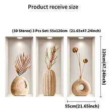 3D視覺逼真波希米亞花瓶自黏式牆貼,中性風格PE居家牆面裝飾,大尺寸55x120cm,防水,撕貼式。適合餐廳、玄關、廚房、客廳、走廊和儲藏室 - 3pcs - 查看 8