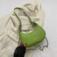 Bolso de mano moderno y versátil para mujer, estilo casual elegante con un toque de alta gama, bolso de hombro estiloso ideal para ir de compras, bolso pequeño de cadena de color sólido, sencillo y elegante para mujer, nueva versión coreana de otoño e invierno 2023, bolso bandolera de un solo hombro, bolso tipo dumpling de moda. - Caqui - Ver 10