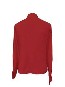 1 pieza Camisa de manga larga de ajuste delgado, elegante y casual con botones de un solo color, adecuada para la oficina, el hogar, el uso diario y las citas, todo el año, color blanco primaveral - Rojo - Ver 5