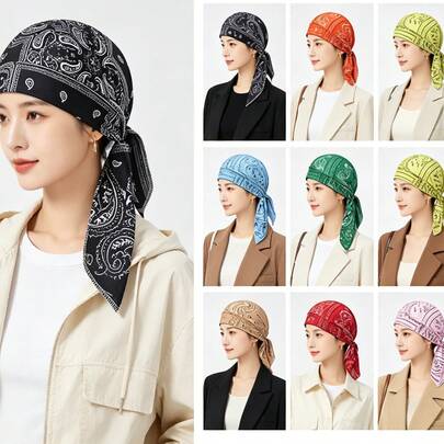 1 chiếc mũ turban hai lớp in họa tiết Paisley dành cho nữ, kiểu mũ xoắn, khăn trùm đầu dùng hàng ngày.