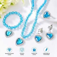 7pcs Clothing Accessories Set, Suitable For Adult Costume, Includes Crown Set, Necklace, Bracelet, Earrings, Ring, Gloves, Perfect For Daily Wear And Holiday Dress-Up,Halloween - Blue - View 3