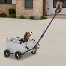 Carrinho de Transporte para Cães e Gatos Mini Dobrável, Carrinho para Animais de Estimação para Viagens com Alça Extensível, Corda de estabilidade e Bolso Lateral, Ideal para Cães de Pequeno Porte até 7,5kg (Preto, Rosa e Cinza) - Cinza - Ver 4