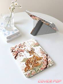 花卉鹿紋平板保護殼，適用 iPad 10 代、10.2/Mini6/Mini7/9.7 吋、Galaxy Tab A9 Plus，3 年以上抗彎折，內建筆槽，適用 Kindle (11th Gen) 2022 版，強化矽膠護角，自動喚醒/睡眠功能，完美日常保護，情人節、聖誕節、春季浪漫禮物，時尚簡約圖案 - 彩色 - 查看 4