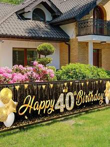 18岁、40岁、50岁、60岁生日快乐横幅，黑金年龄旗帜背景，适用于18至60岁生日派对用品、生日派对装饰、背景装饰横幅、派对背景装饰、摄影道具 - 黑金 - 查看 1
