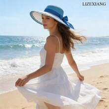 Stylish Straw Hat With Bowknot,Hats For Women,Beach Hats For Women,Elegant Women's Sun Hat, Beach Sun Protection Hat, UV Protection Hat - 淺藍色 - 查看 2