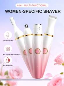 ALUSHEE 4-In-1 Electric Lady Shaver, Painless & Skin-Friendly Razor, Suitable For Bikini Line, Underarms, Face & Body, IPX7 Waterproof For Wet & Dry Use, Supports Type-C Fast Charging, Applicable For Full Body, Battery Capacity: 400mAh - View 3