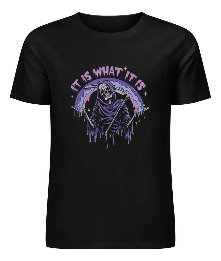 Playera Con Hombre Algodón En Playera Santa Muerte Drip Art - Negro - Ver 1